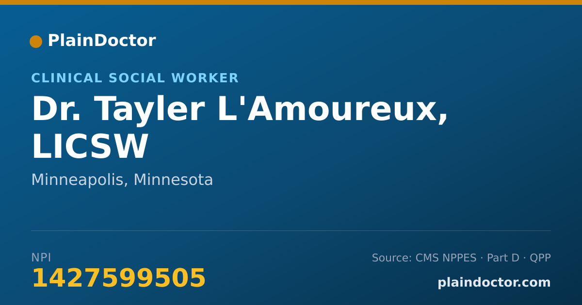 Shareable card for Tayler L'Amoureux, LICSW - Clinical Social Worker, Minneapolis, MN
