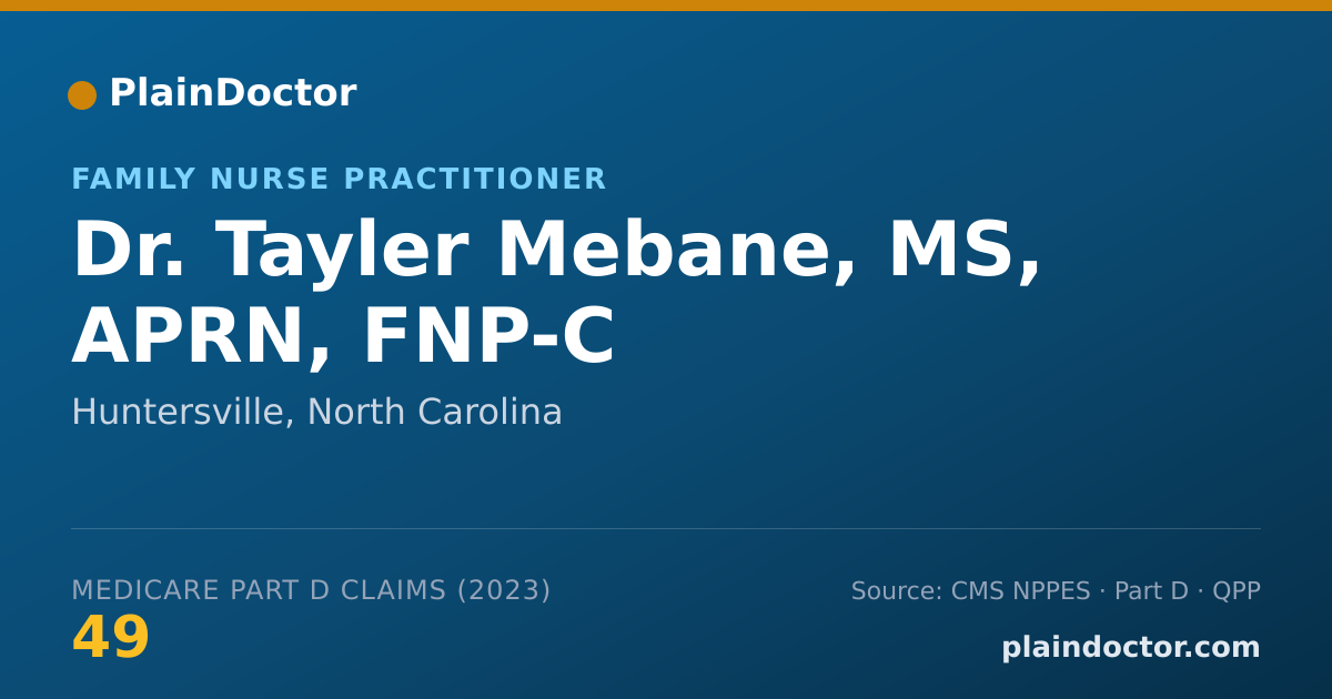 Shareable card for Tayler Mebane, MS, APRN, FNP-C - Family Nurse Practitioner, Huntersville, NC