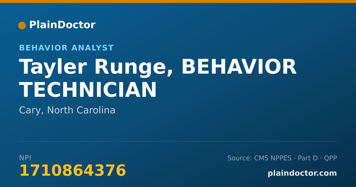 Shareable card for Tayler Runge, BEHAVIOR TECHNICIAN - Behavior Analyst, Cary, NC