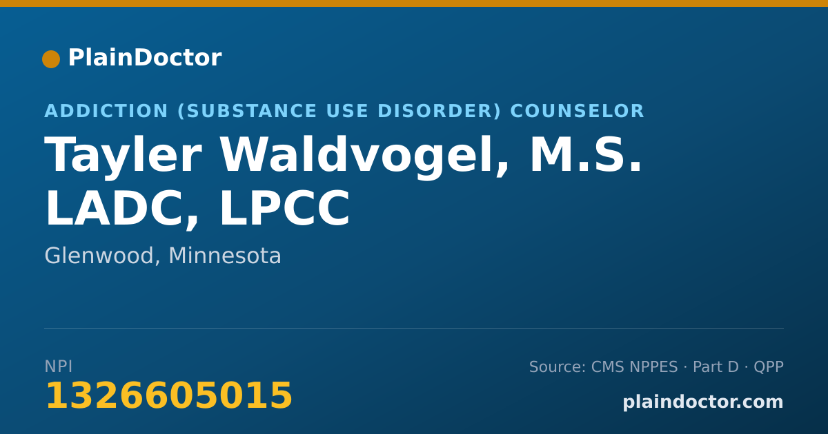 Shareable card for Tayler Waldvogel, M.S. LADC, LPCC - Addiction (Substance Use Disorder) Counselor, Glenwood, MN