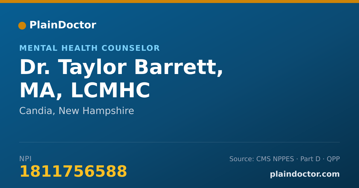 Shareable card for Taylor Barrett, MA, LCMHC - Mental Health Counselor, Candia, NH