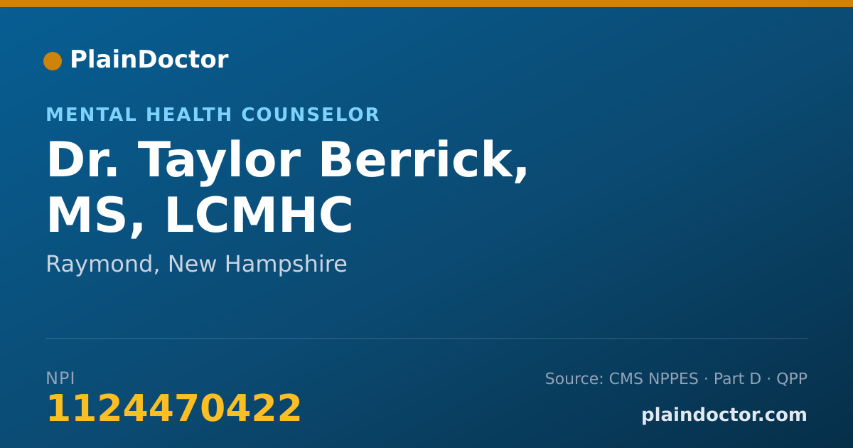 Shareable card for Taylor Berrick, MS, LCMHC - Mental Health Counselor, Raymond, NH