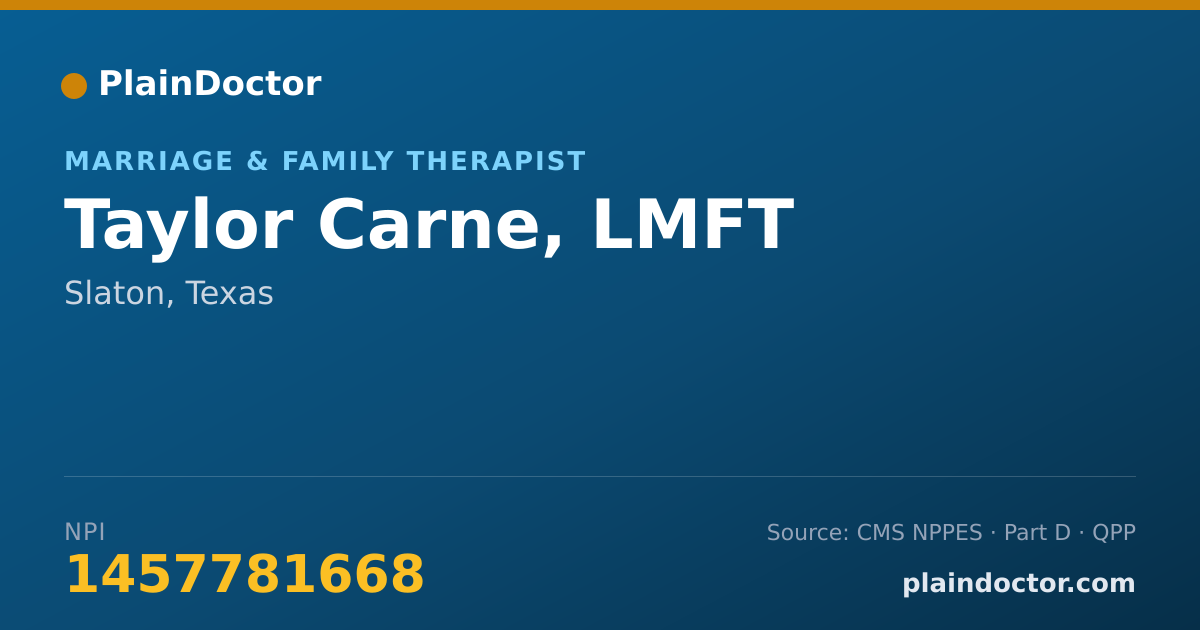 Shareable card for Taylor Carne, LMFT - Marriage & Family Therapist, Slaton, TX