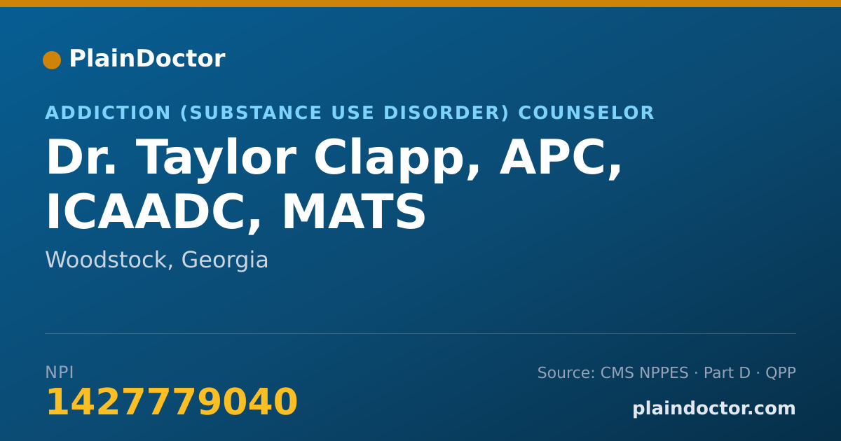 Shareable card for Taylor Clapp, APC, ICAADC, MATS - Addiction (Substance Use Disorder) Counselor, Woodstock, GA