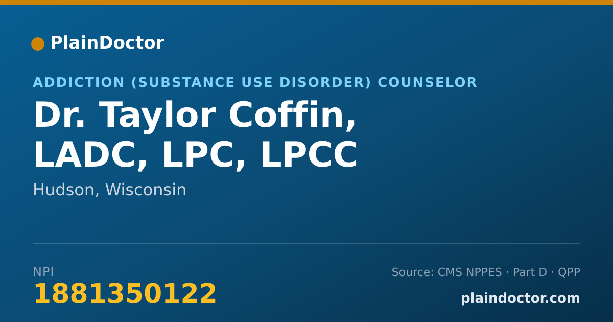 Shareable card for Taylor Coffin, LADC, LPC, LPCC - Addiction (Substance Use Disorder) Counselor, Hudson, WI