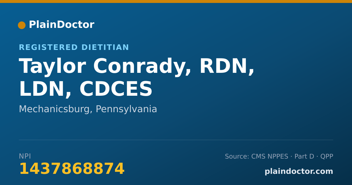 Shareable card for Taylor Conrady, RDN, LDN, CDCES - Registered Dietitian, Mechanicsburg, PA