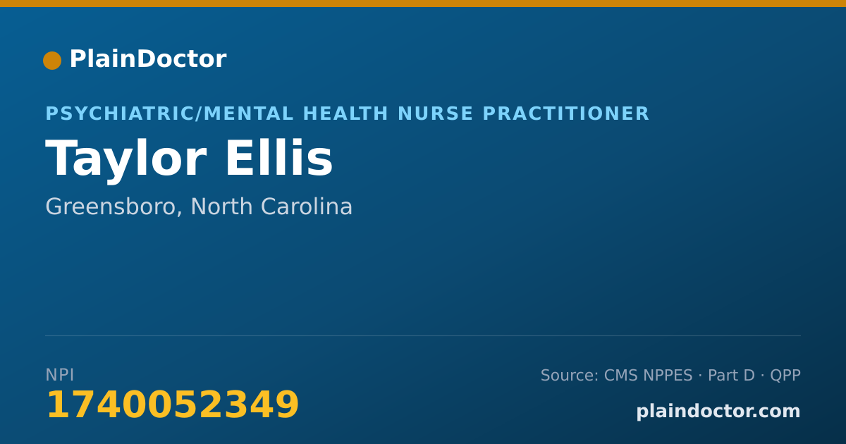Shareable card for Taylor Ellis - Psychiatric/Mental Health Nurse Practitioner, Greensboro, NC