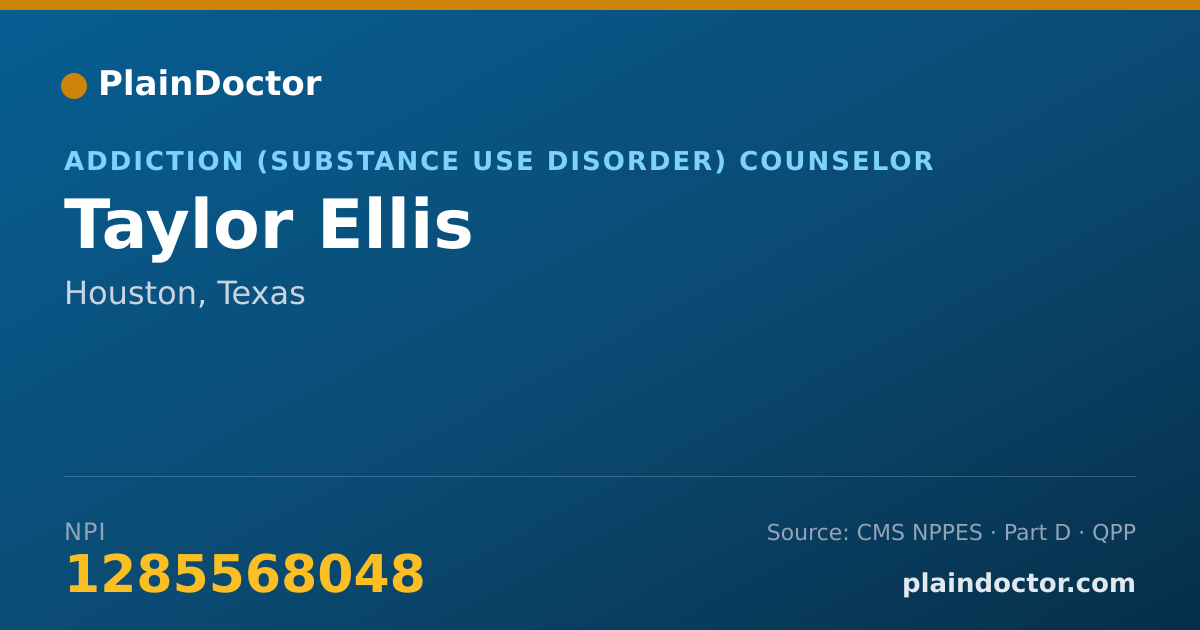 Shareable card for Taylor Ellis - Addiction (Substance Use Disorder) Counselor, Houston, TX