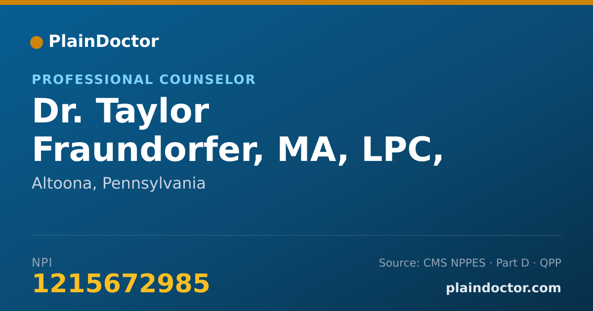 Shareable card for Taylor Fraundorfer, MA, LPC, NCC - Professional Counselor, Altoona, PA