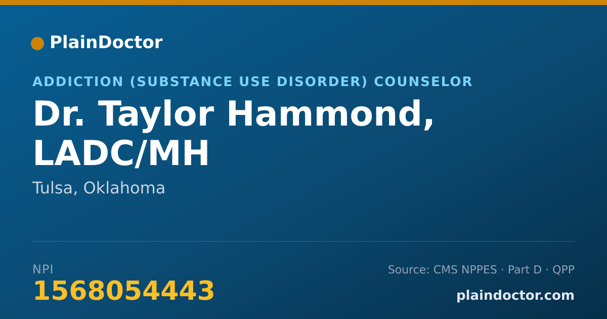 Shareable card for Taylor Hammond, LADC/MH - Addiction (Substance Use Disorder) Counselor, Tulsa, OK
