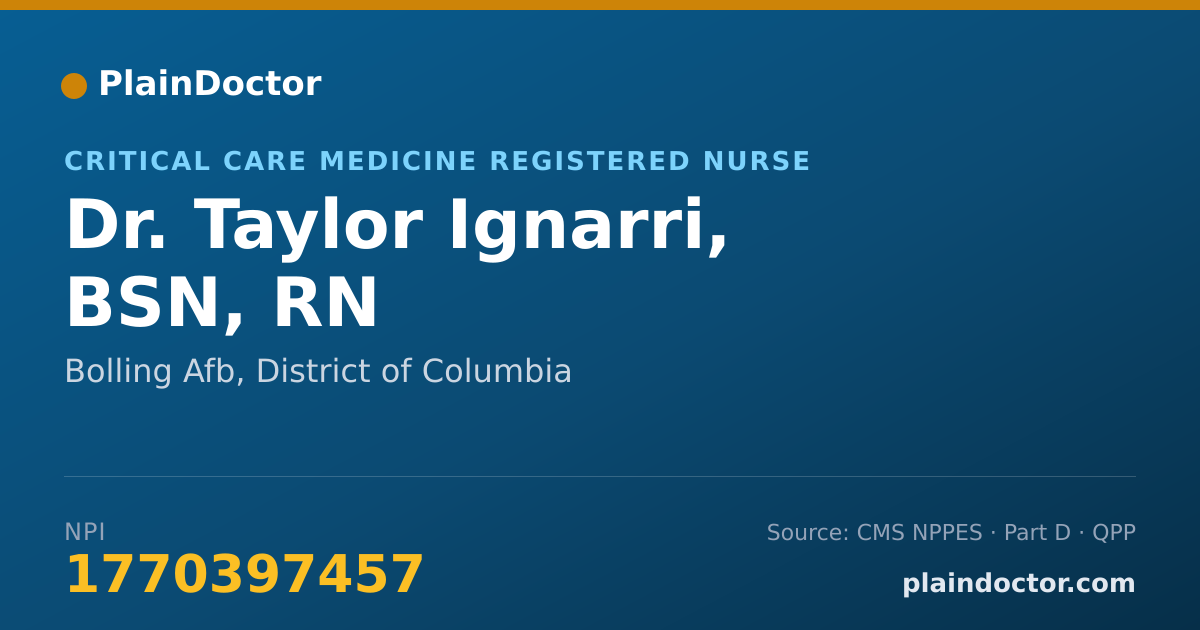 Shareable card for Taylor Ignarri, BSN, RN - Critical Care Medicine Registered Nurse, Bolling Afb, DC