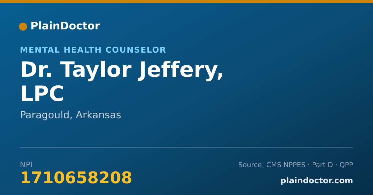 Shareable card for Taylor Jeffery, LPC - Mental Health Counselor, Paragould, AR