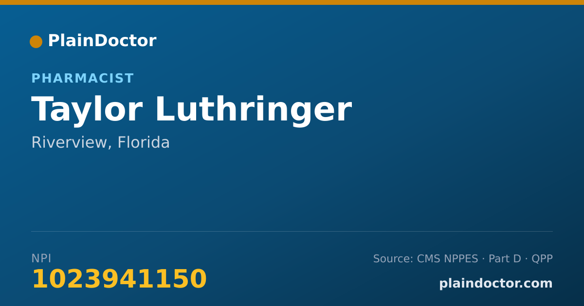 Shareable card for Taylor Luthringer - Pharmacist, Riverview, FL