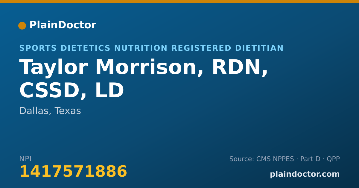 Shareable card for Taylor Morrison, RDN, CSSD, LD - Sports Dietetics Nutrition Registered Dietitian, Dallas, TX