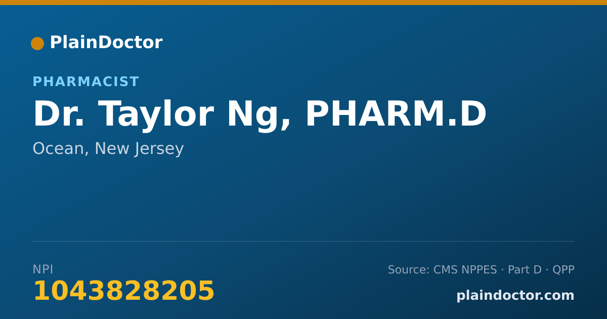 Shareable card for Taylor Ng, PHARM.D - Pharmacist, Ocean, NJ