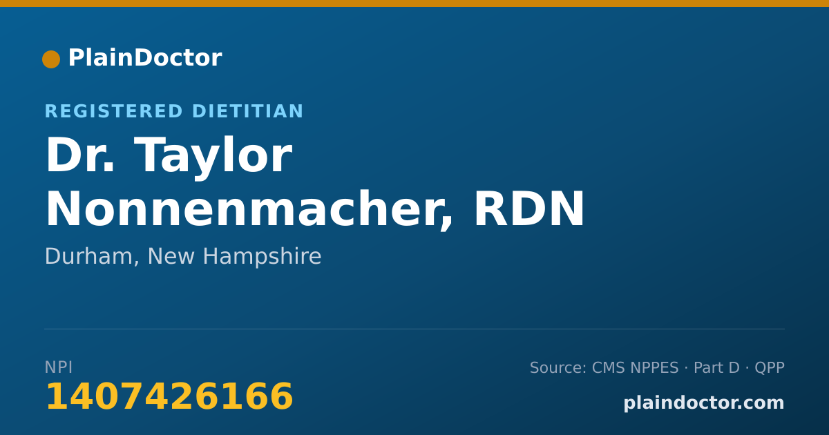 Shareable card for Taylor Nonnenmacher, RDN - Registered Dietitian, Durham, NH