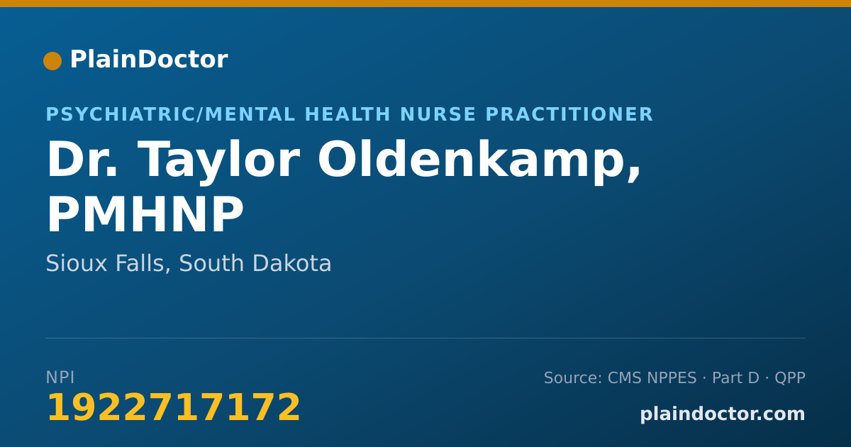 Shareable card for Taylor Oldenkamp, PMHNP - Psychiatric/Mental Health Nurse Practitioner, Sioux Falls, SD