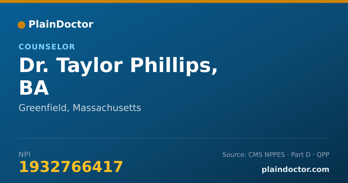 Shareable card for Taylor Phillips, BA - Counselor, Greenfield, MA