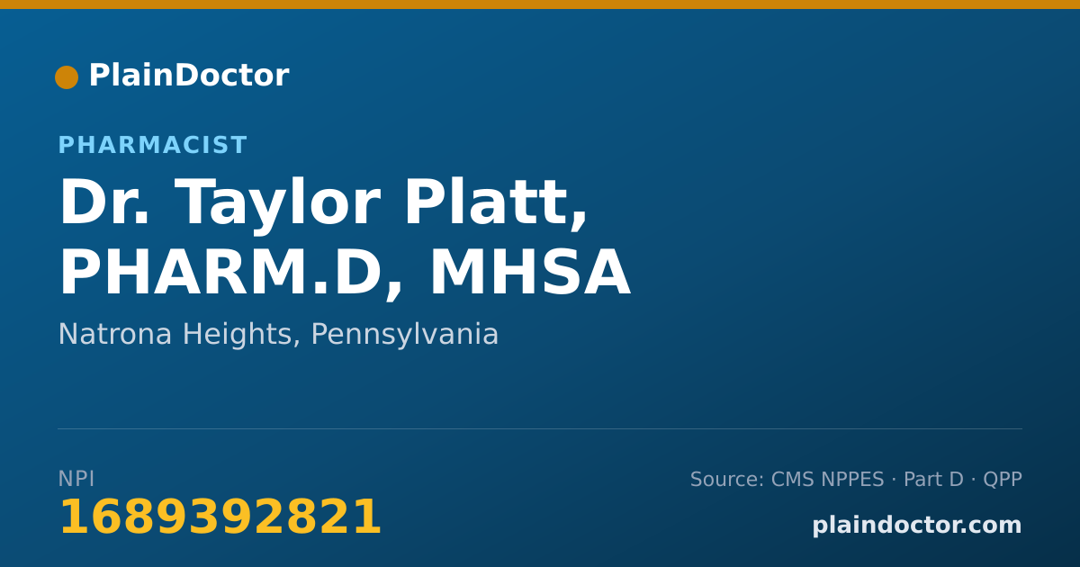 Shareable card for Taylor Platt, PHARM.D, MHSA - Pharmacist, Natrona Heights, PA