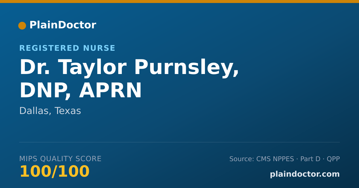 Shareable card for Taylor Purnsley, DNP, APRN - Registered Nurse, Dallas, TX