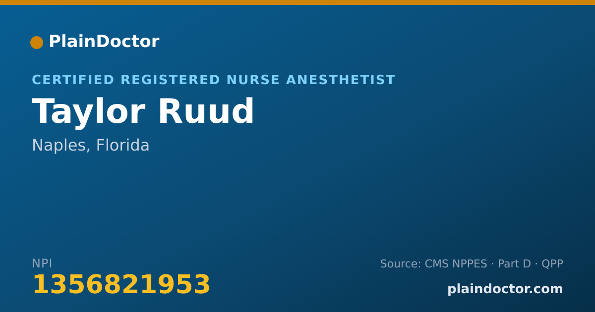 Shareable card for Taylor Ruud - Certified Registered Nurse Anesthetist, Naples, FL