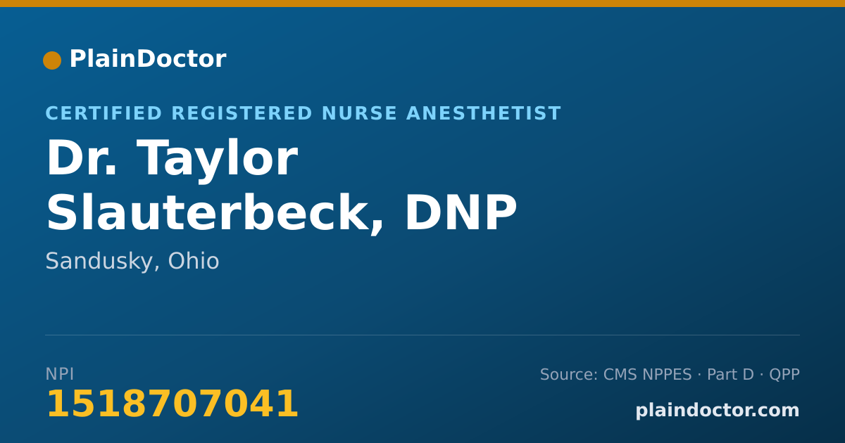 Shareable card for Taylor Slauterbeck, DNP - Certified Registered Nurse Anesthetist, Sandusky, OH