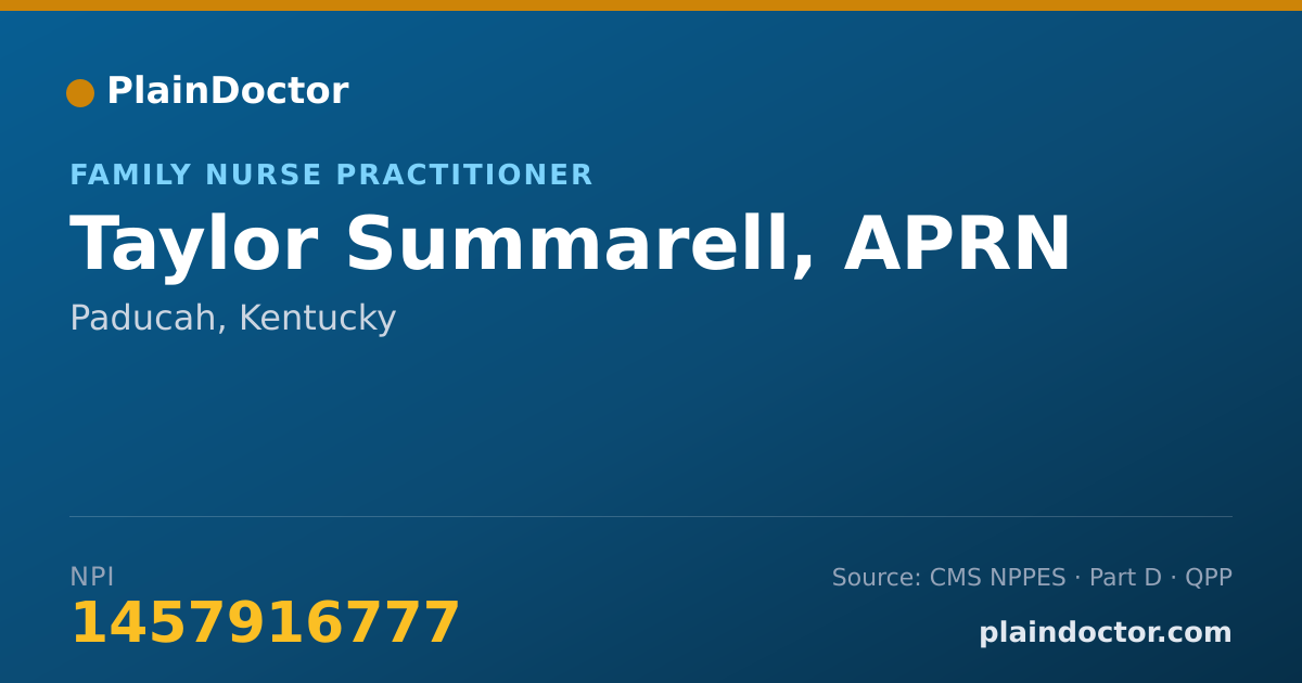 Shareable card for Taylor Summarell, APRN - Family Nurse Practitioner, Paducah, KY