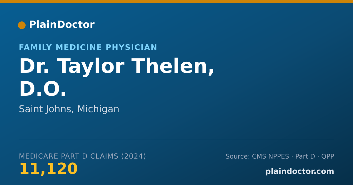 Shareable card for Taylor Thelen, D.O. - Family Medicine Physician, Saint Johns, MI