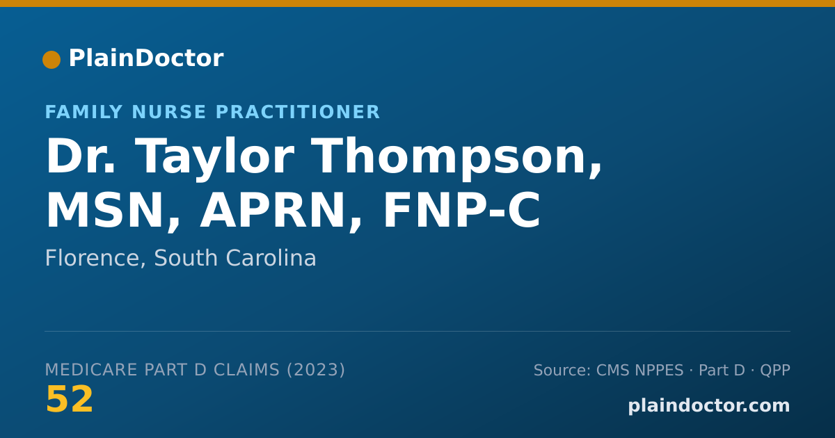 Shareable card for Taylor Thompson, MSN, APRN, FNP-C - Family Nurse Practitioner, Florence, SC