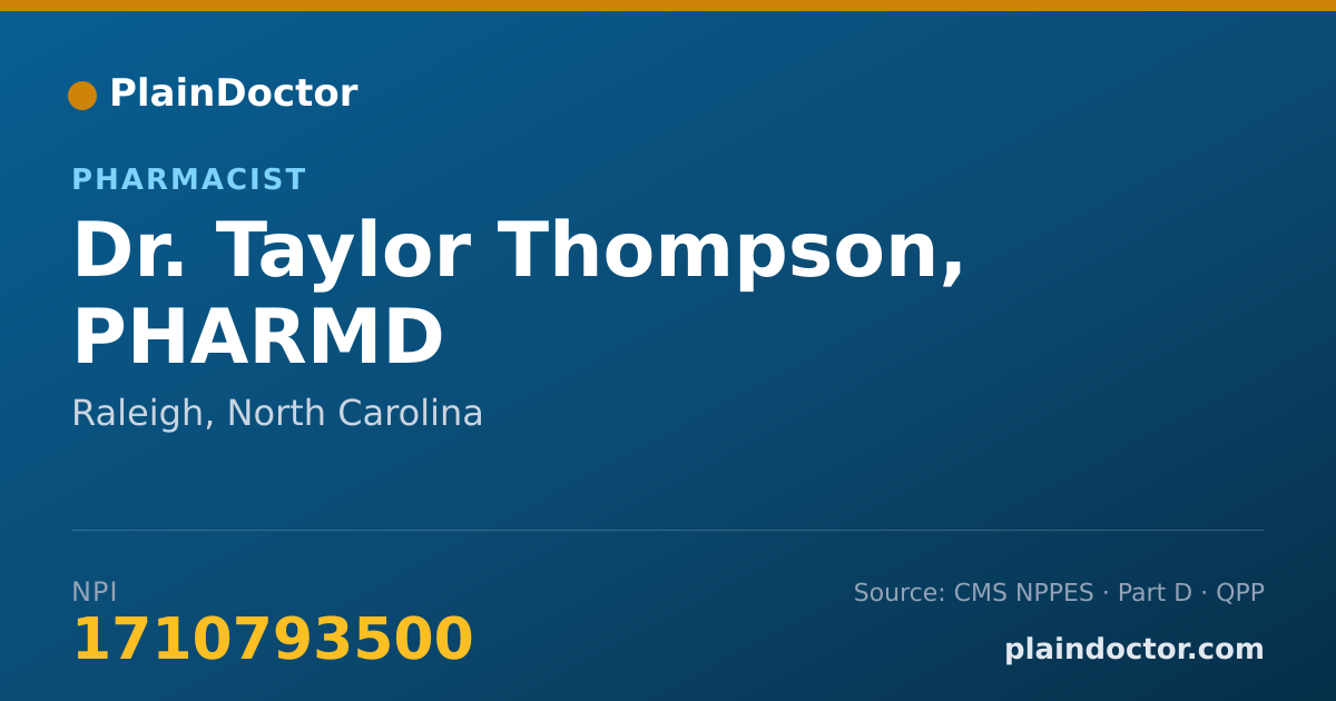 Shareable card for Taylor Thompson, PHARMD - Pharmacist, Raleigh, NC
