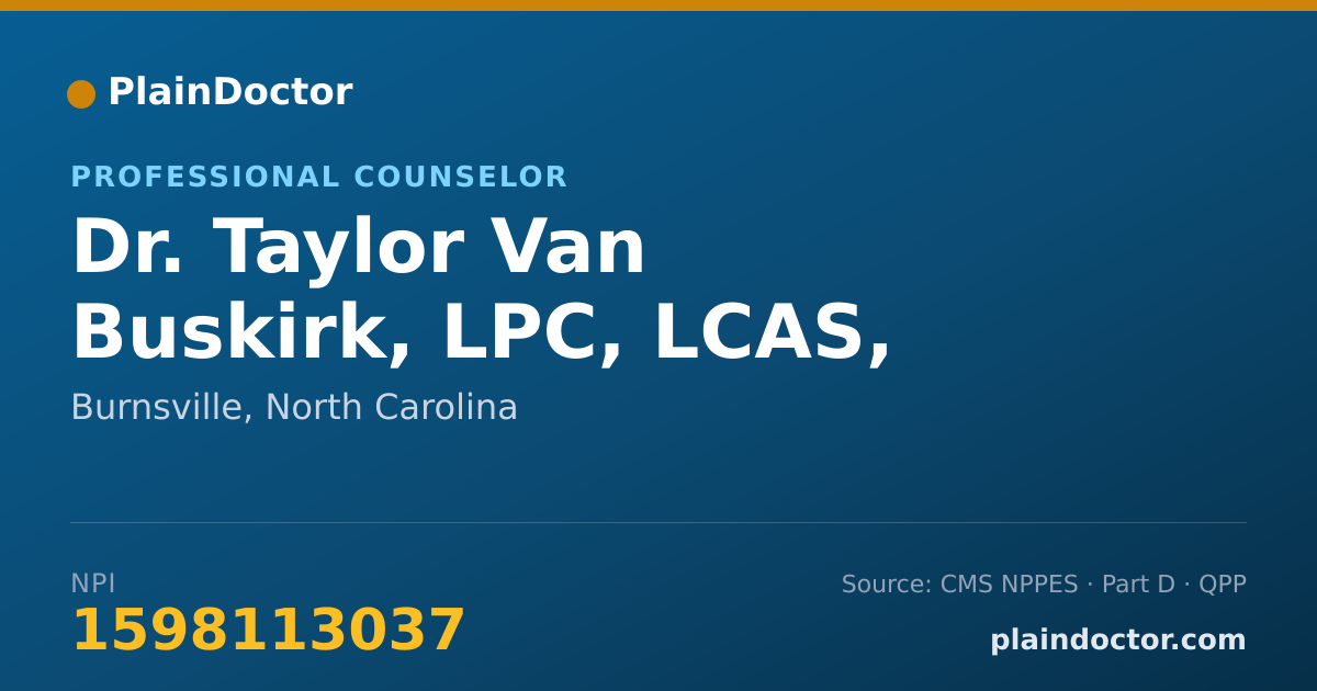 Shareable card for Taylor Van Buskirk, LPC, LCAS, CSI, NCC - Professional Counselor, Burnsville, NC