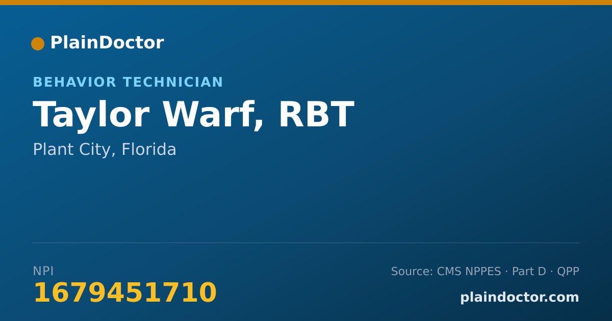 Shareable card for Taylor Warf, RBT - Behavior Technician, Plant City, FL