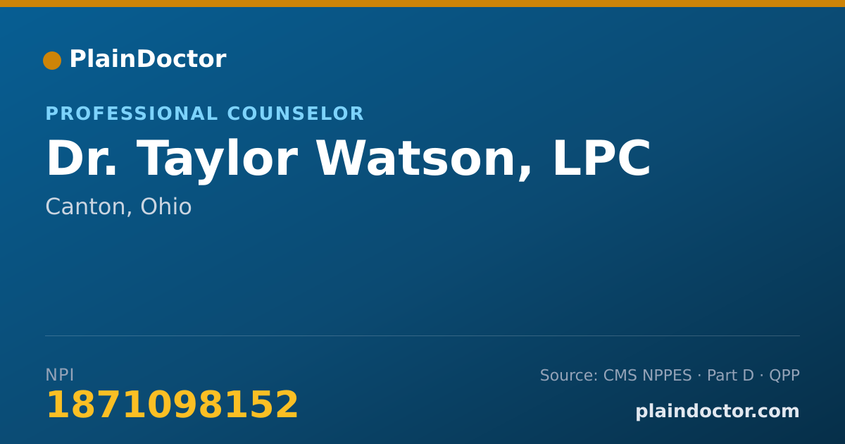 Shareable card for Taylor Watson, LPC - Professional Counselor, Canton, OH