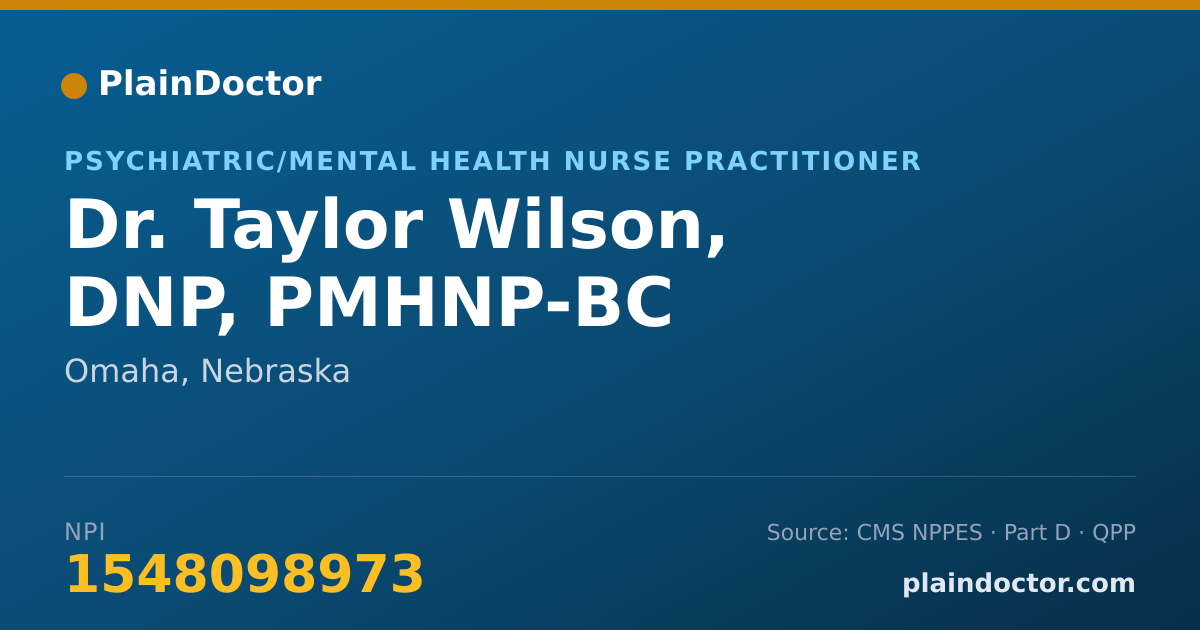 Shareable card for Taylor Wilson, DNP, PMHNP-BC - Psychiatric/Mental Health Nurse Practitioner, Omaha, NE