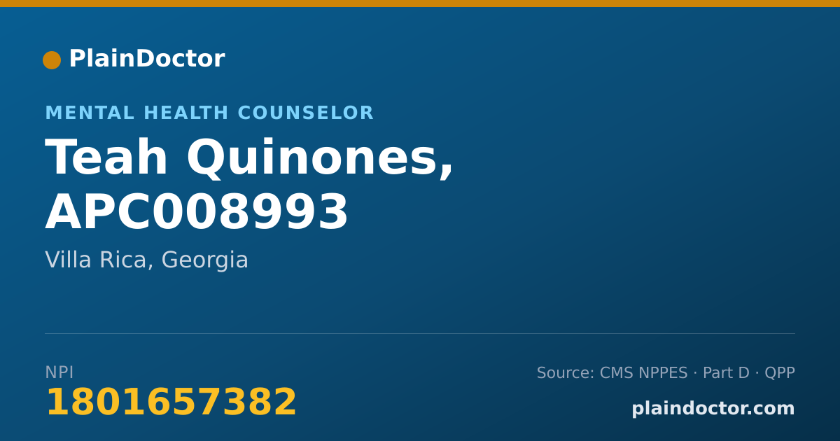 Shareable card for Teah Quinones, APC008993 - Mental Health Counselor, Villa Rica, GA