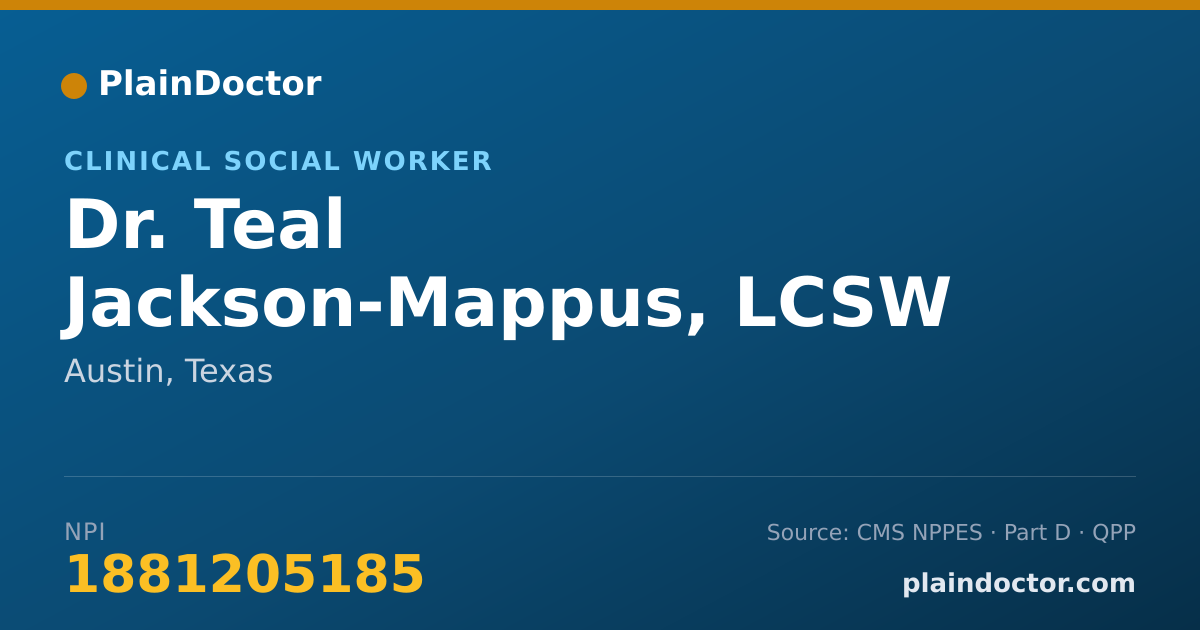 Shareable card for Teal Jackson-Mappus, LCSW - Clinical Social Worker, Austin, TX