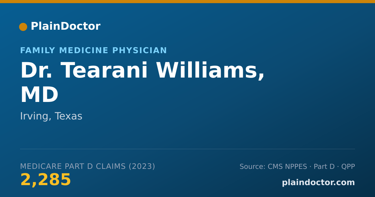 Shareable card for Tearani Williams, MD - Family Medicine Physician, Irving, TX