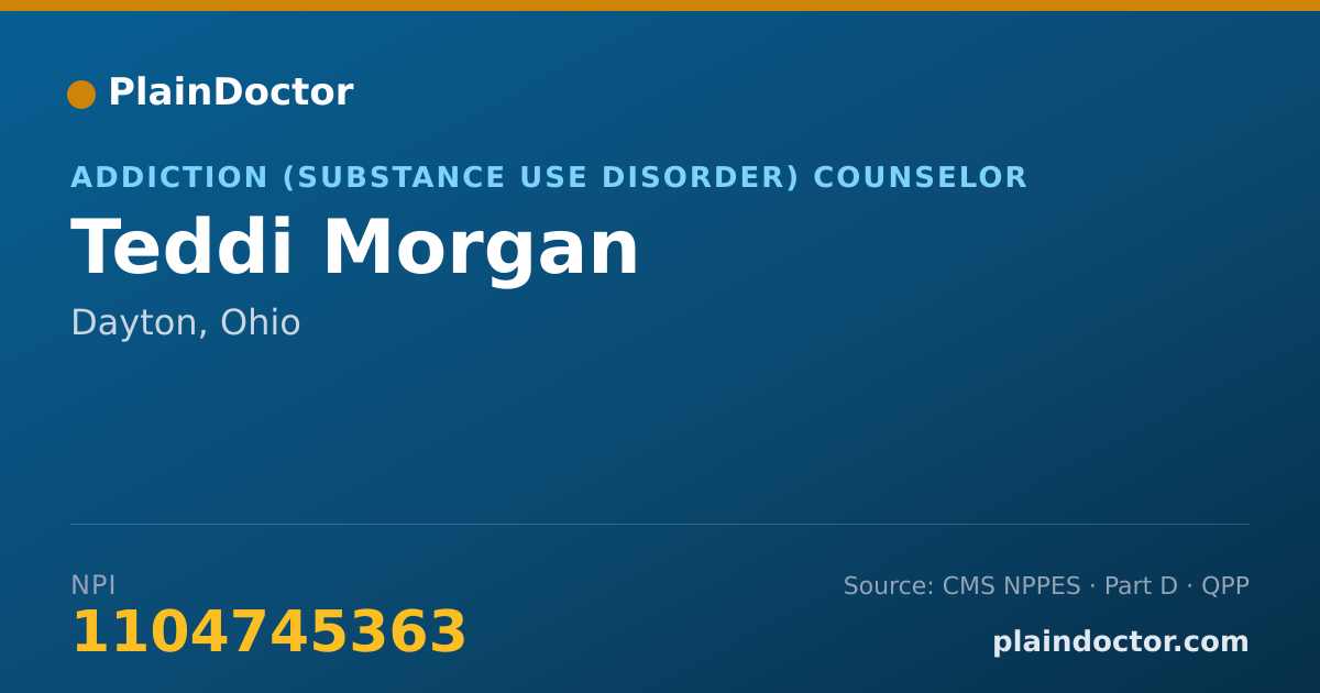 Shareable card for Teddi Morgan - Addiction (Substance Use Disorder) Counselor, Dayton, OH