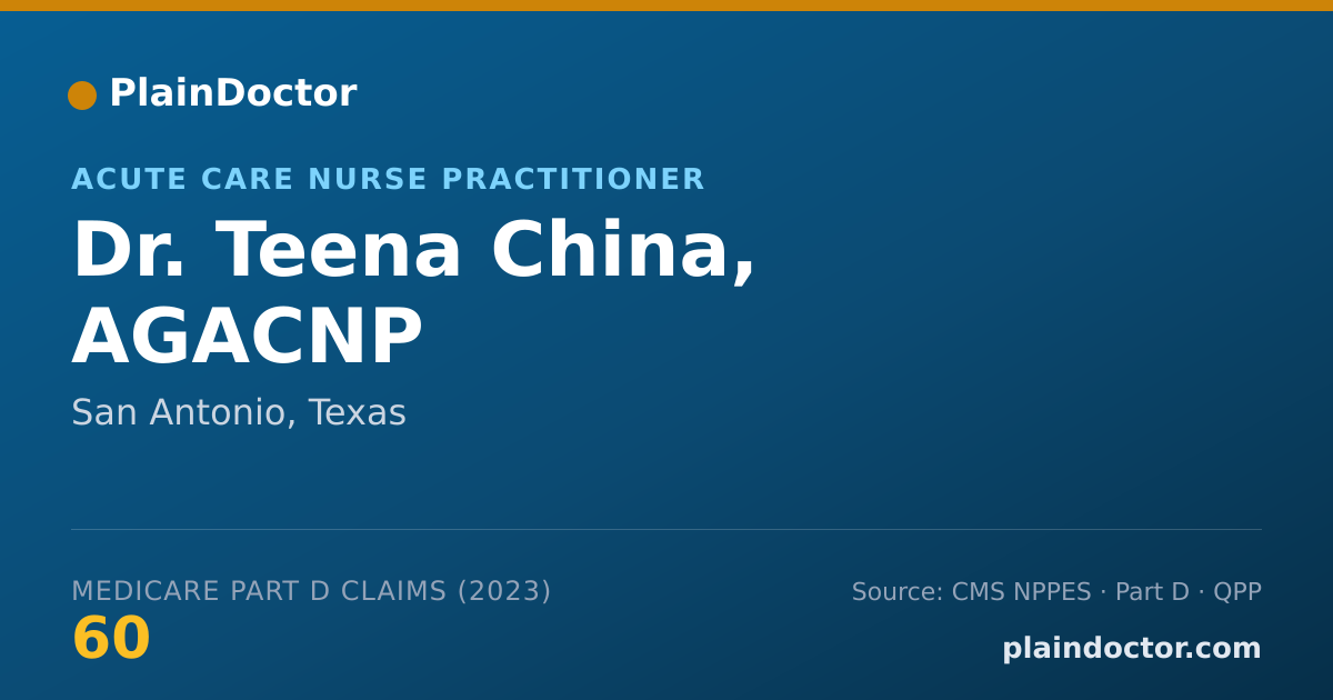 Shareable card for Teena China, AGACNP - Acute Care Nurse Practitioner, San Antonio, TX