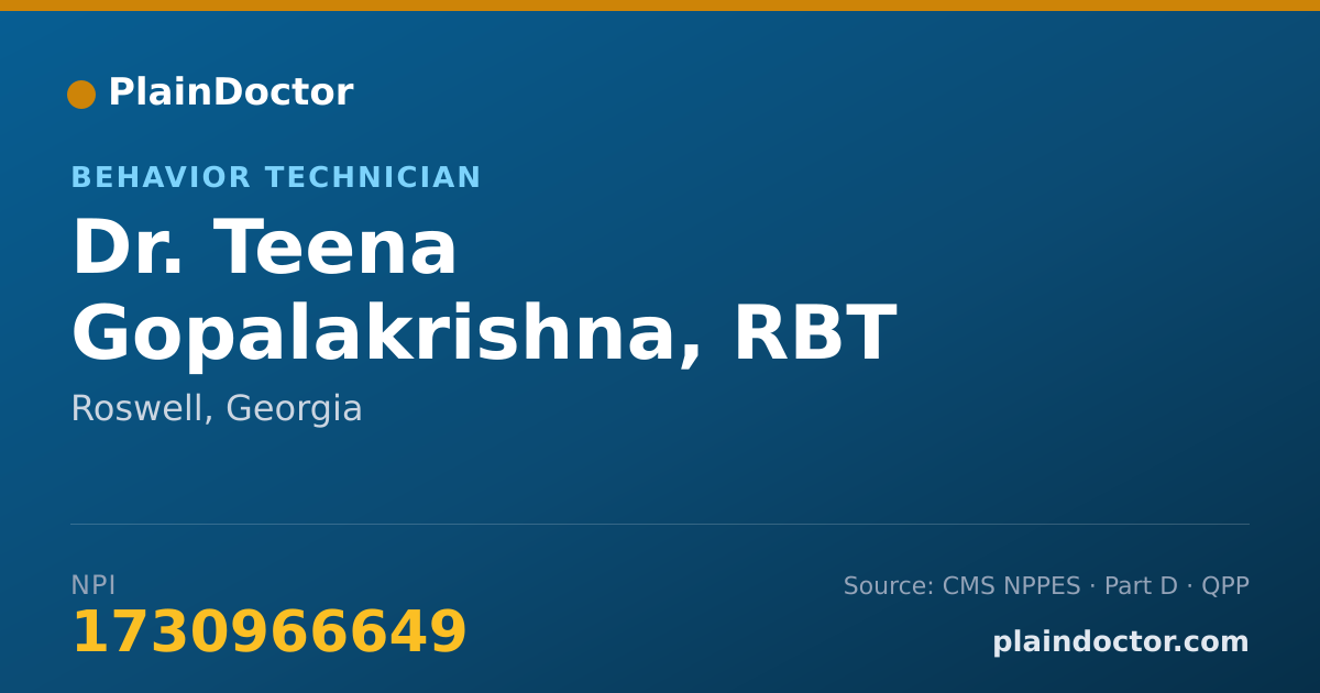 Shareable card for Teena Gopalakrishna, RBT - Behavior Technician, Roswell, GA