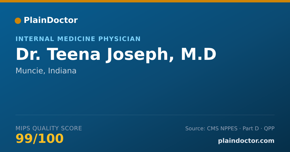 Shareable card for Teena Joseph, M.D - Internal Medicine Physician, Muncie, IN