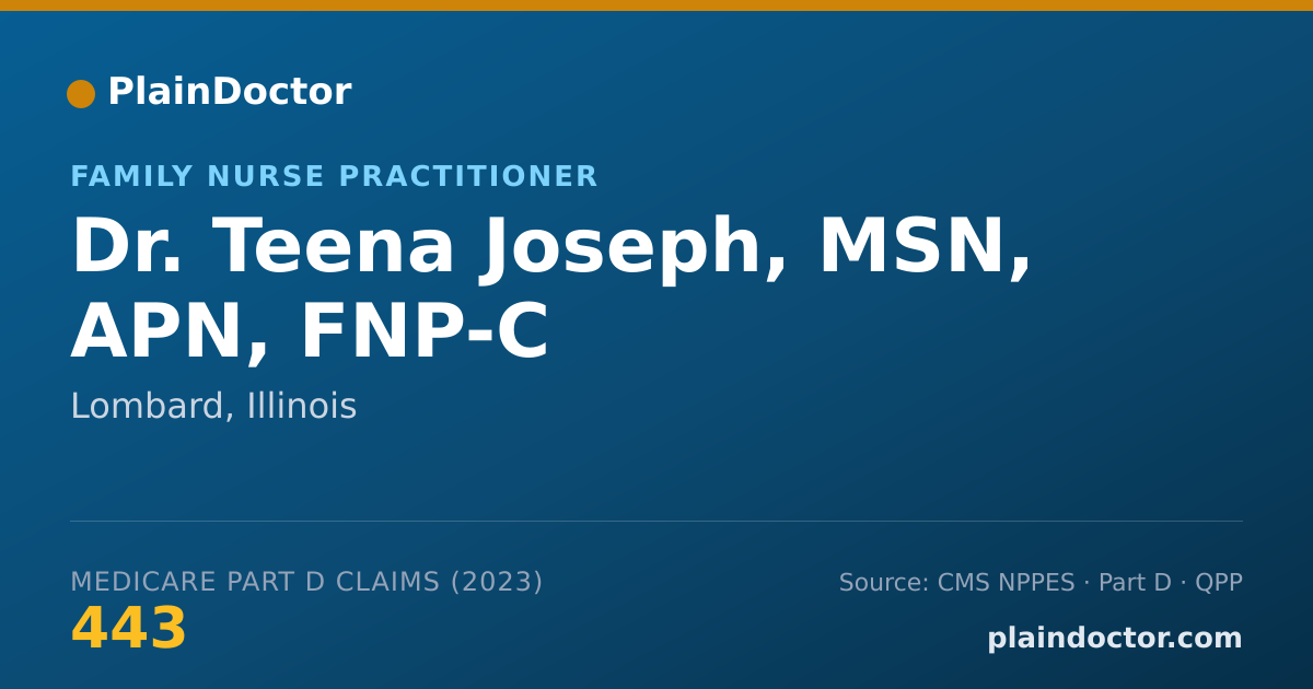 Shareable card for Teena Joseph, MSN, APN, FNP-C - Family Nurse Practitioner, Lombard, IL
