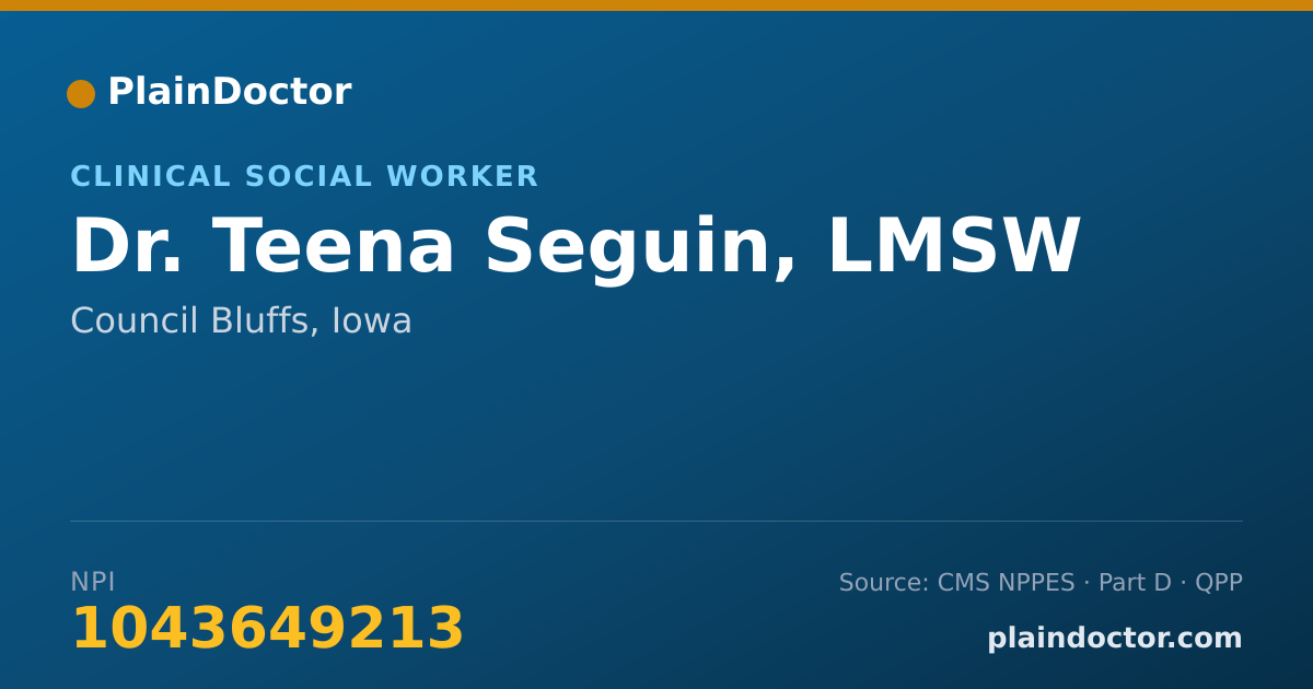 Shareable card for Teena Seguin, LMSW - Clinical Social Worker, Council Bluffs, IA