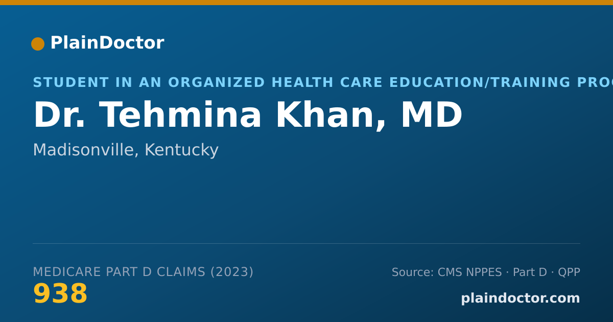 Shareable card for Tehmina Khan, MD - Student in an Organized Health Care Education/Training Program, Madisonville, KY