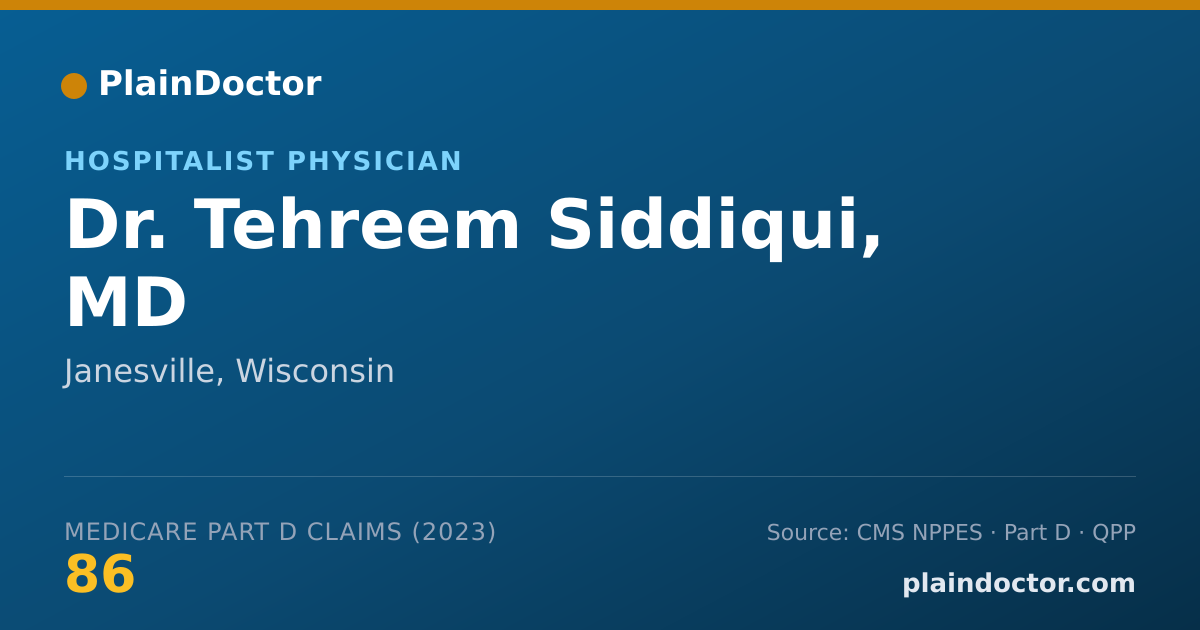 Shareable card for Tehreem Siddiqui, MD - Hospitalist Physician, Janesville, WI