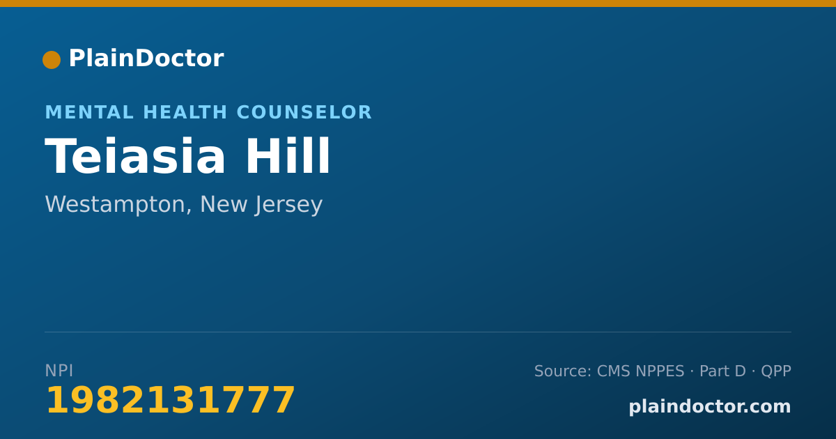Shareable card for Teiasia Hill - Mental Health Counselor, Westampton, NJ