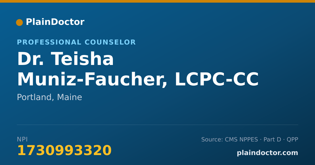 Shareable card for Teisha Muniz-Faucher, LCPC-CC - Professional Counselor, Portland, ME