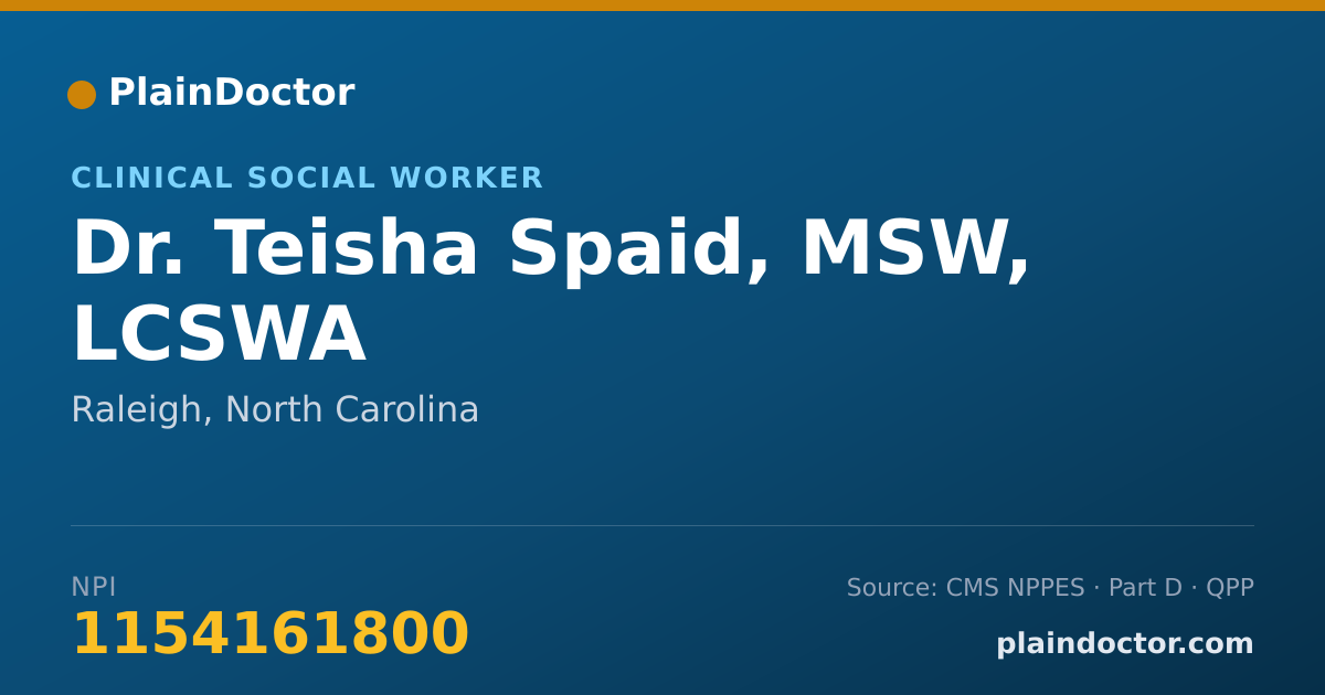 Shareable card for Teisha Spaid, MSW, LCSWA - Clinical Social Worker, Raleigh, NC