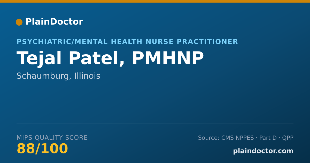 Shareable card for Tejal Patel, PMHNP - Psychiatric/Mental Health Nurse Practitioner, Schaumburg, IL