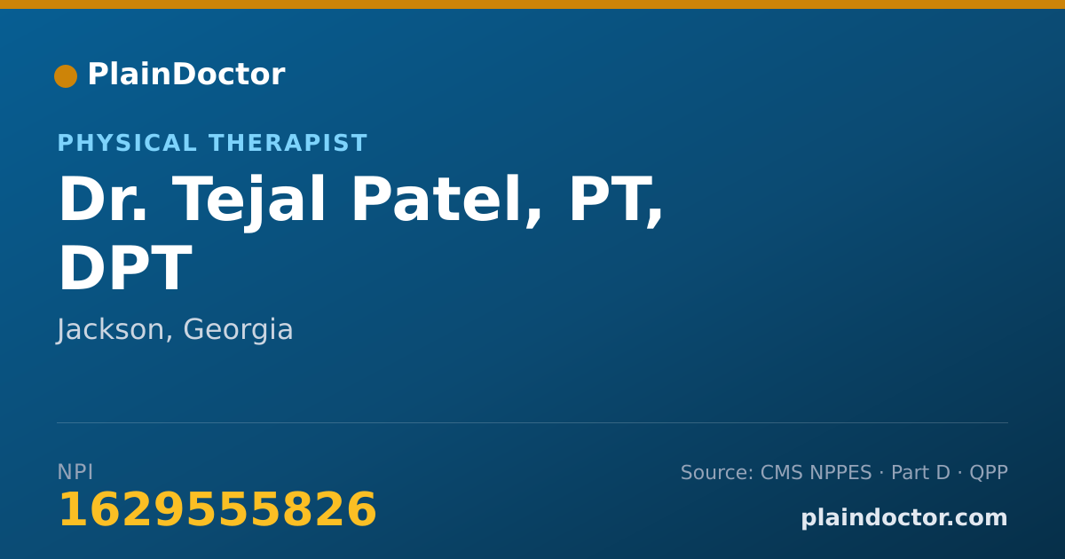 Shareable card for Tejal Patel, PT, DPT - Physical Therapist, Jackson, GA